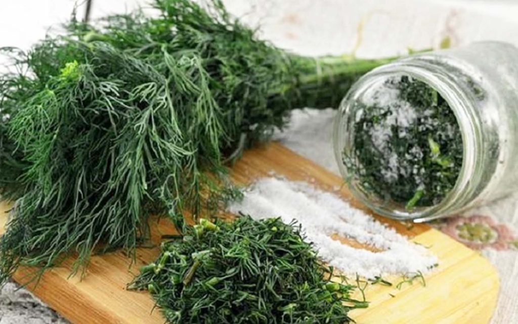 Dám kopr do sklenice a přidám 1 ingredienci. Zůstane čerstvý několik měsíců.